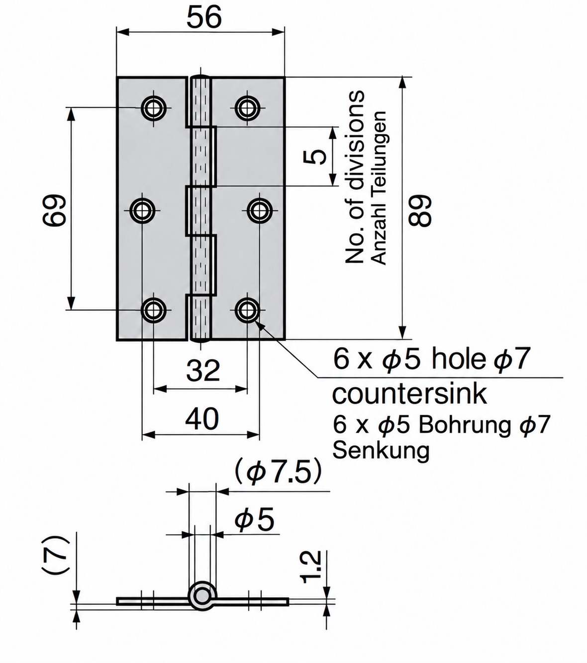 2 piese de balama înșurubată de înaltă calitate, realizate din oțel inoxidabil SUS304, capacitate de încărcare: 13 kg (29 lbs), 89 mm (3-1/2"), B-1059-1. Balama plată robustă pentru uși de mașini, uși de carcase, trape de întreținere și multe altele, de la TAKIGEN (Japonia) - imagine 2