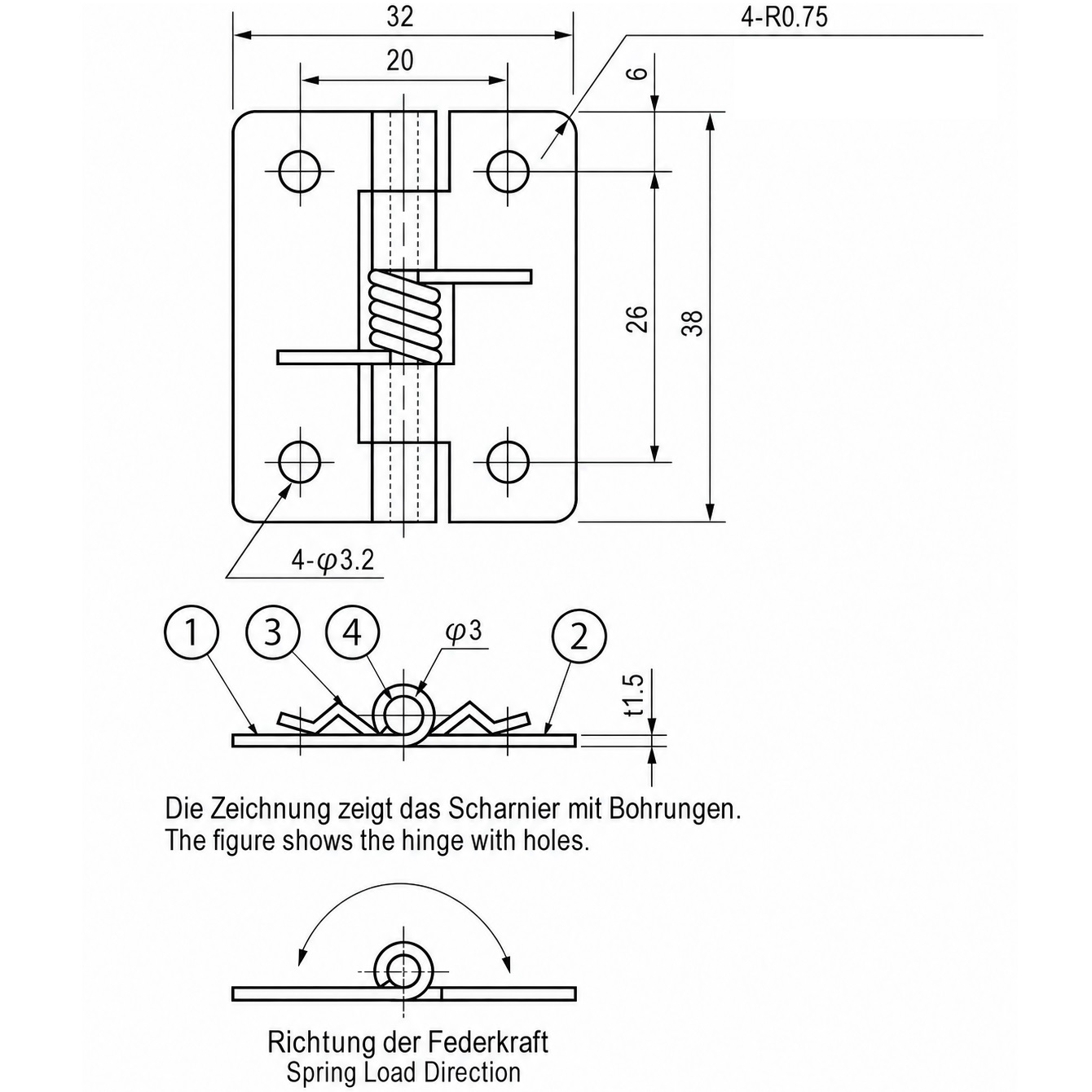 2 piese de curele cu arc de înaltă calitate, fabricate din oțel inoxidabil SUS304, 32 mm (1-17/64"), cuplu: 12,3 N·m, TH-61SUS-2. Balama robustă cu arc pentru clapete de dispozitiv, uși de carcater, capace și multe altele, de la TOCHIGIYA (Japonia) - imagine 2