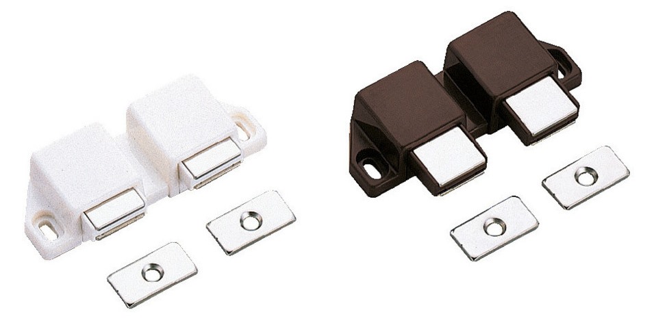 Zăvor magnetic compact, incl. contraplacă, suprafață: albă, 25 mm (63/64"), versiune: cu 2 pistonuri, ML-30WW. Deschizător dublu de uși cu economie de spațiu pentru uși de mobilier, uși de dulap și multe altele, de Sugatsune / LAMP® (Japonia) - imagine 3