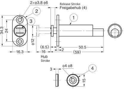 2 bucăți de zăvoare magnetice, pentru găurire, incl. contraplacă, MC-U60. Deschizător de uși push-to-open pentru uși de mobilier, uși de dulap, clapete de dulapuri și multe altele, de Sugatsune / LAMP® (Japonia) - imagine 2