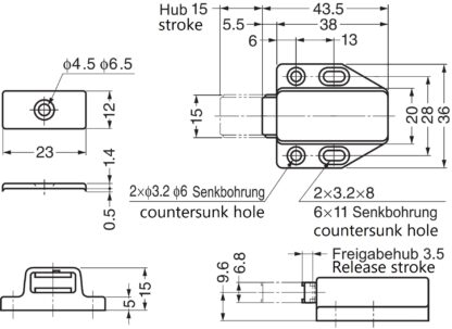 2 bucăți de zăvoare magnetice de înaltă calitate, inclusiv contraplacă, suprafață: neagră, 38 mm (1-1/2"), ML-80BL. Deschizător de uși push-to-open pentru uși de mobilier, uși de dulap și multe altele, de Sugatsune / LAMP® (Japonia) - imagine 2
