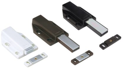 2 bucăți de zăvoare magnetice, incl. contraplacă, suprafață: albă, 70 mm (2-3/4"), versiune: cu piston lung, ML-120W. Deschizător de uși push-to-open pentru uși de mobilier, uși de dulap și multe altele, de Sugatsune / LAMP® (Japonia) - imagine 4