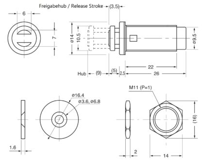 Zăvoare magnetice de 2 bucăți, cu filet M11, inclusiv piuliță M11 și placă de împerechere, PM-4N HB. Deschizător de ușă push-to-open pentru tablă, panou din lemn, ușă de întreținere, dulap metalic și multe altele, de Sugatsune / LAMP® (Japonia) - imagine 2