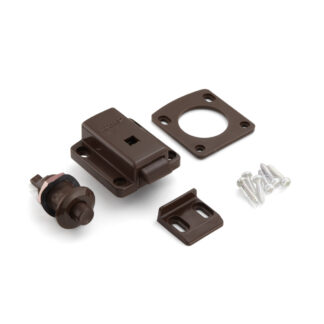 Închidere cu buton pentru uși groase de mobilier de la 22 la 25 mm SL-B251-BR de la Sugatsune, maro. Imaginea produsului