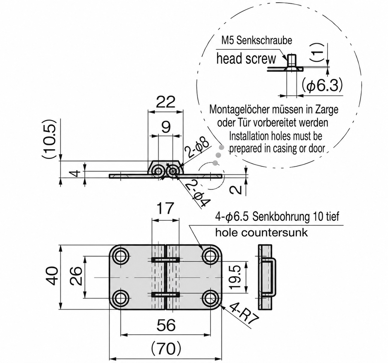 Balama de trapă din 2 piese din oțel inoxidabil de înaltă calitate, realizată din oțel inoxidabil SUS316, 70 mm (2-3/4"), B-1013. Balama marină robustă pentru trapele navelor, trape de punte, clapete de jos, trape de întreținere și multe altele, de la TAKIGEN (Japonia) - imagine 2