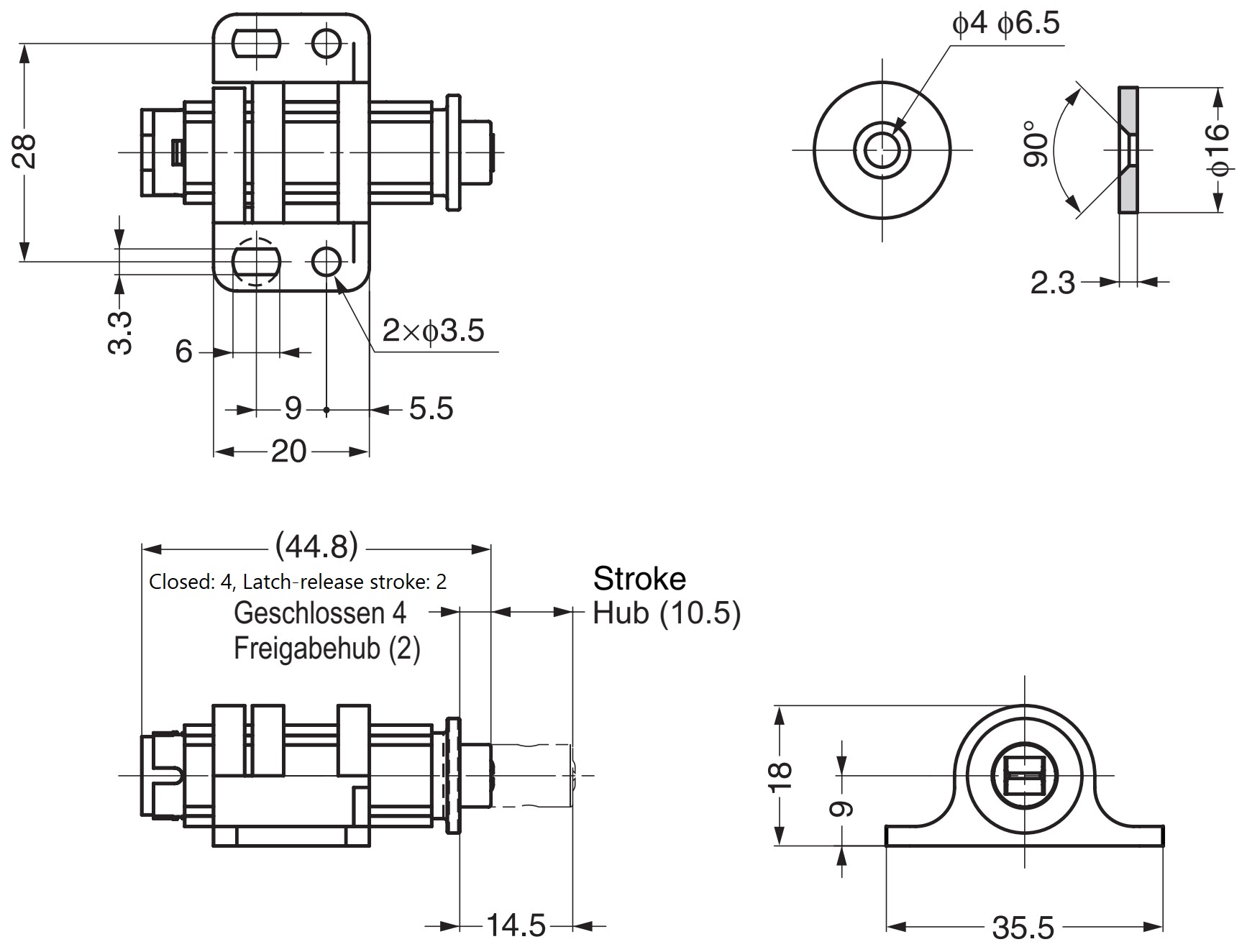 2 bucăți de clapetă magnetică rotundă cu opțiune de reglare, incl. contraplacă, suprafață: neagră, MC-25BL. Deschizător de uși push-to-open pentru uși de mobilier, uși de dulap și multe altele, de Sugatsune / LAMP® (Japonia) - imagine 2