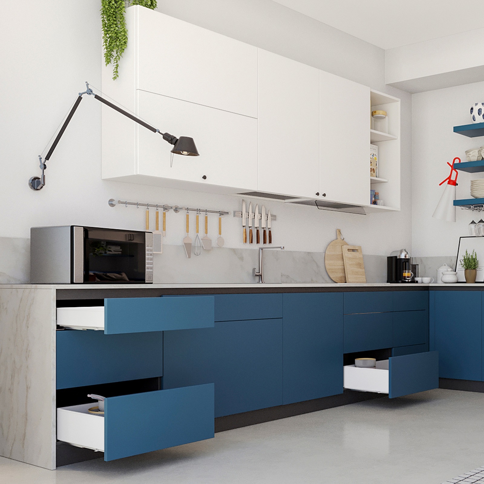 Set de sertare, cu rame extra subțiri, înălțime: 88 mm (3-15/32"), suprafață: albă, 440 mm (17-21/64"), versiune: extensie completă cu închidere moale, set de sertare 3275312. pentru mobilier de bucătărie și multe altele, de la EMUCA - imagine 9