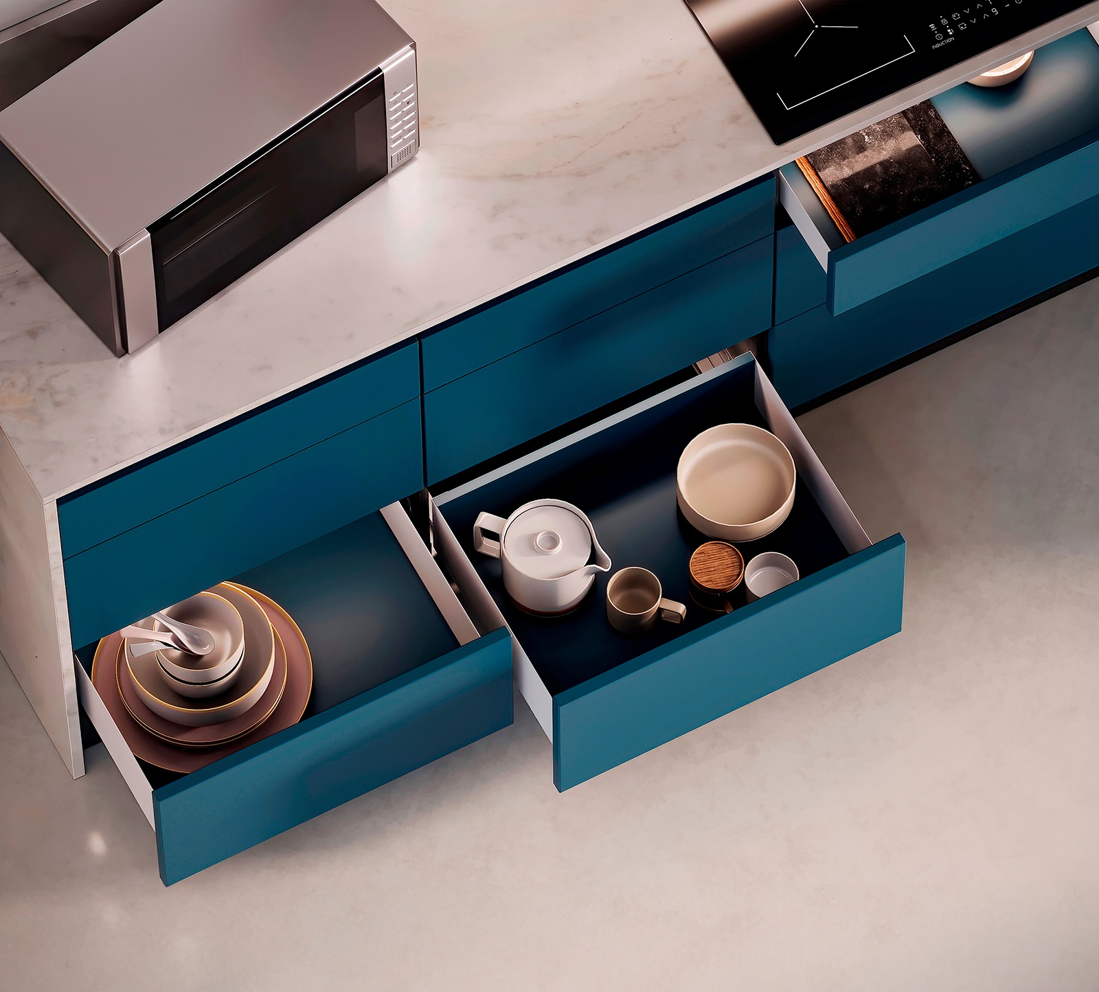 Set de sertare, cu rame extra subțiri, înălțime: 88 mm (3-15/32"), suprafață: albă, 440 mm (17-21/64"), versiune: extensie completă cu închidere moale, set de sertare 3275312. pentru mobilier de bucătărie și multe altele, de la EMUCA - imagine 2