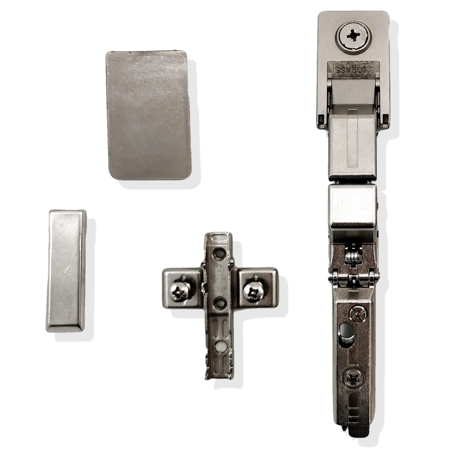 Set complet de balamale pentru oglindă Tiomos Mirro, inclusiv amortizor cu închidere ușoară, plăci de montare și capac de acoperire, suprafață: placată cu nichel, F029140325. Balama de sticlă pentru ușă de sticlă, ușă oglindă și multe altele, producător: GRASS