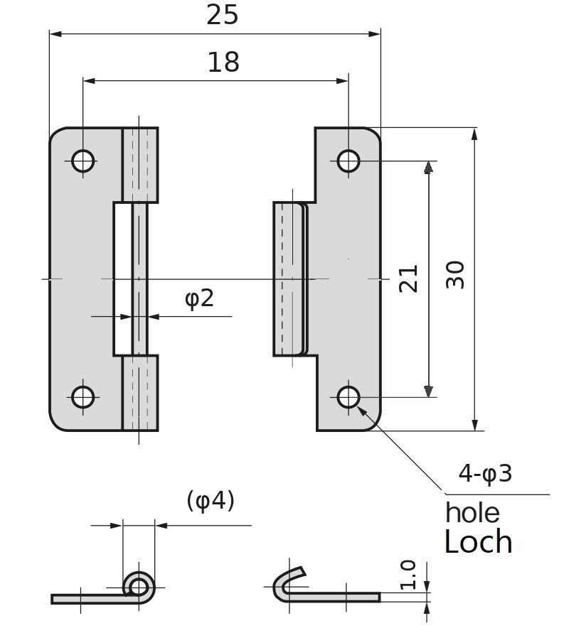 2 piese de balama push-in de înaltă calitate, realizate din oțel inoxidabil SUS304, capacitate de încărcare: 2 kg (5 lbs), 30 mm (1-3/16"), B-1006-5. Balama robustă de ridicare pentru ușile navelor, trape de întreținere și multe altele, de la TAKIGEN (Japonia) - imagine 2