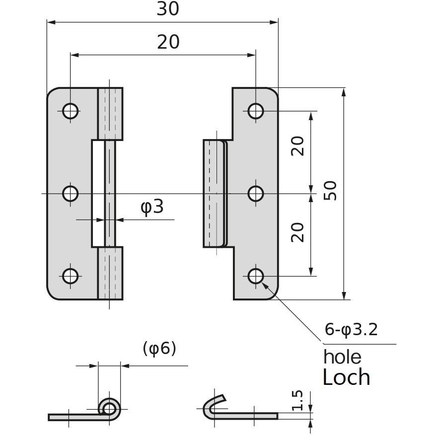 2 piese de balama push-in de înaltă calitate, fabricate din oțel inoxidabil SUS304, capacitate de încărcare: 6 kg (14 lbs), 50 mm (1-31/32"), B-1006-2. Balama robustă de ridicare pentru ușile navelor, trape de întreținere și multe altele, de la TAKIGEN (Japonia) - imagine 2