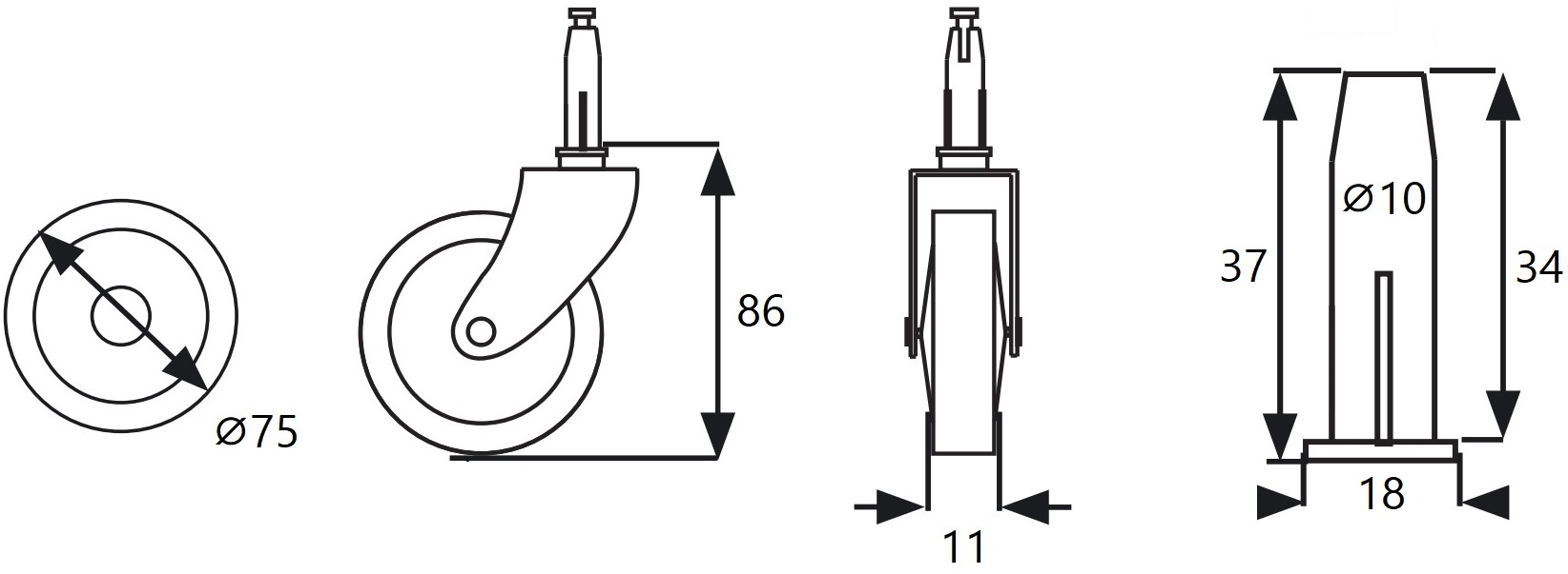 4 piese rolă clasică de cărucior de ceai, capacitate de încărcare: 60 kg (133 lbs), suprafață: placată cu nichel, ⌀75 mm (2-61/64"), 08.01.110-1. Rulă de servire de înaltă calitate pentru cărucioare de ceai, cărucioare de servire, cărucioare laterale și multe altele, din SISO Danemarca - imagine 3