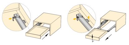 Alergare sub pardoseală, capacitate de încărcare: 30 kg (67 lbs), 250 mm (9-27/32"), versiune: extensie completă cu închidere amortizată, 3124005. Extragere de înaltă calitate pentru pardoseală pentru sertar din lemn, sertar din lemn, raft din lemn și multe altele, de la EMUCA - imagine 3