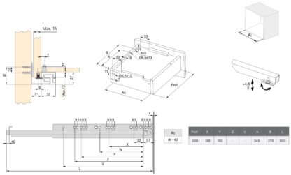 Alergare sub pardoseală, capacitate de încărcare: 30 kg (67 lbs), 250 mm (9-27/32"), versiune: extensie completă cu închidere amortizată, 3124005. Extragere de înaltă calitate pentru pardoseală pentru sertar din lemn, sertar din lemn, raft din lemn și multe altele, de la EMUCA - imagine 2
