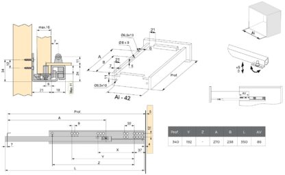 Glisiere sub pardoseală, capacitate de încărcare: 25 kg (56 lbs), 350 mm (13-25/32"), Design: Extensie parțială cu push-to-open, 3123205. Extensibilități de înaltă calitate pentru sertare din lemn, rafturi din lemn și multe altele, de la EMUCA - imagine 2