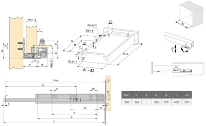 Glisiere sub pardoseală, capacitate de încărcare: 25 kg (56 lbs), 400 mm (15-3/4"), Design: Extensie parțială cu push-to-open, 3123305. Extensibile de înaltă calitate pentru sertare din lemn, rafturi din lemn și multe altele, de la EMUCA - imagine 2