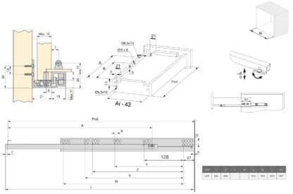 Glisiere sub pardoseală, capacitate de încărcare: 25 kg (56 lbs), 500 mm (19-11/16"), versiune: extragere parțială cu închidere amortizată, 3019505. Extensibilități de înaltă calitate pentru sertare din lemn, sertare din lemn, rafturi din lemn și multe altele, de la EMUCA - imagine 2