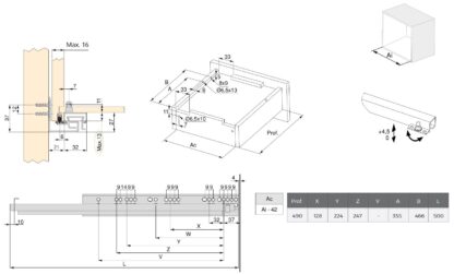 Glisiere sub pardoseală, capacitate de încărcare: 30 kg (67 lbs), 500 mm (19-11/16"), versiune: extensie completă cu închidere amortizată, 3124505. Extensibili de înaltă calitate pentru sertare din lemn, sertare din lemn, rafturi din lemn și multe altele, de la EMUCA - imagine 2