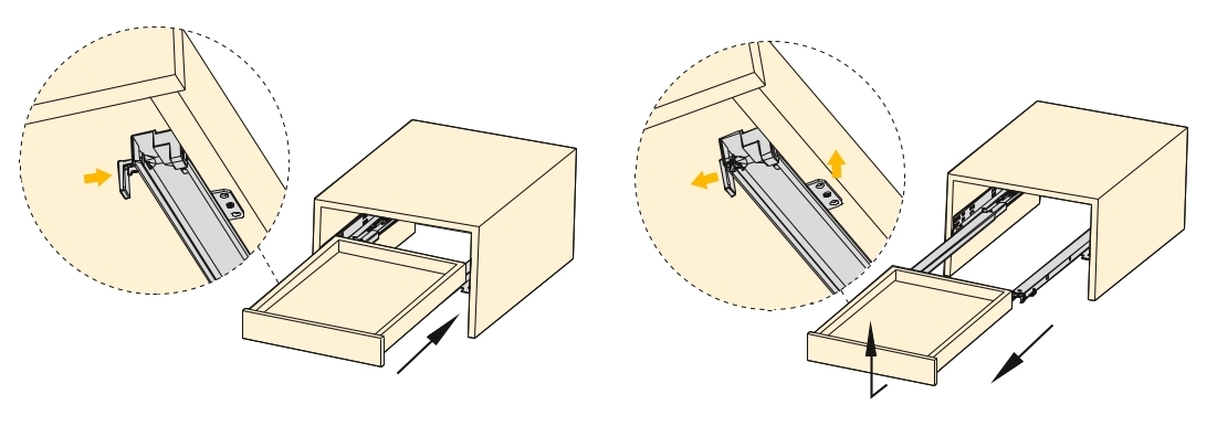 Glisiere sub pardoseală, capacitate de încărcare: 30 kg (67 lbs), 550 mm (21-21/32"), versiune: extensie completă cu închidere amortizată, 3124605. Extensibili de înaltă calitate pentru sertare din lemn, sertare din lemn, rafturi din lemn și multe altele, de la EMUCA - imagine 3